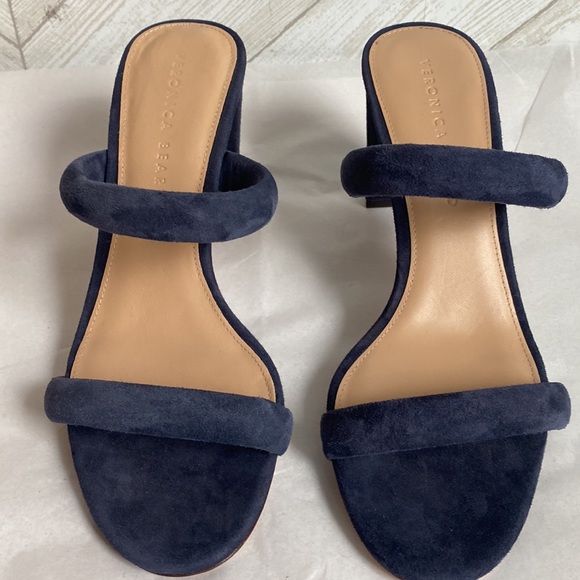 EUC Veronica Beard Gauley sandals block heels blue suede eclipse 8.5 - Picture 5 of 10